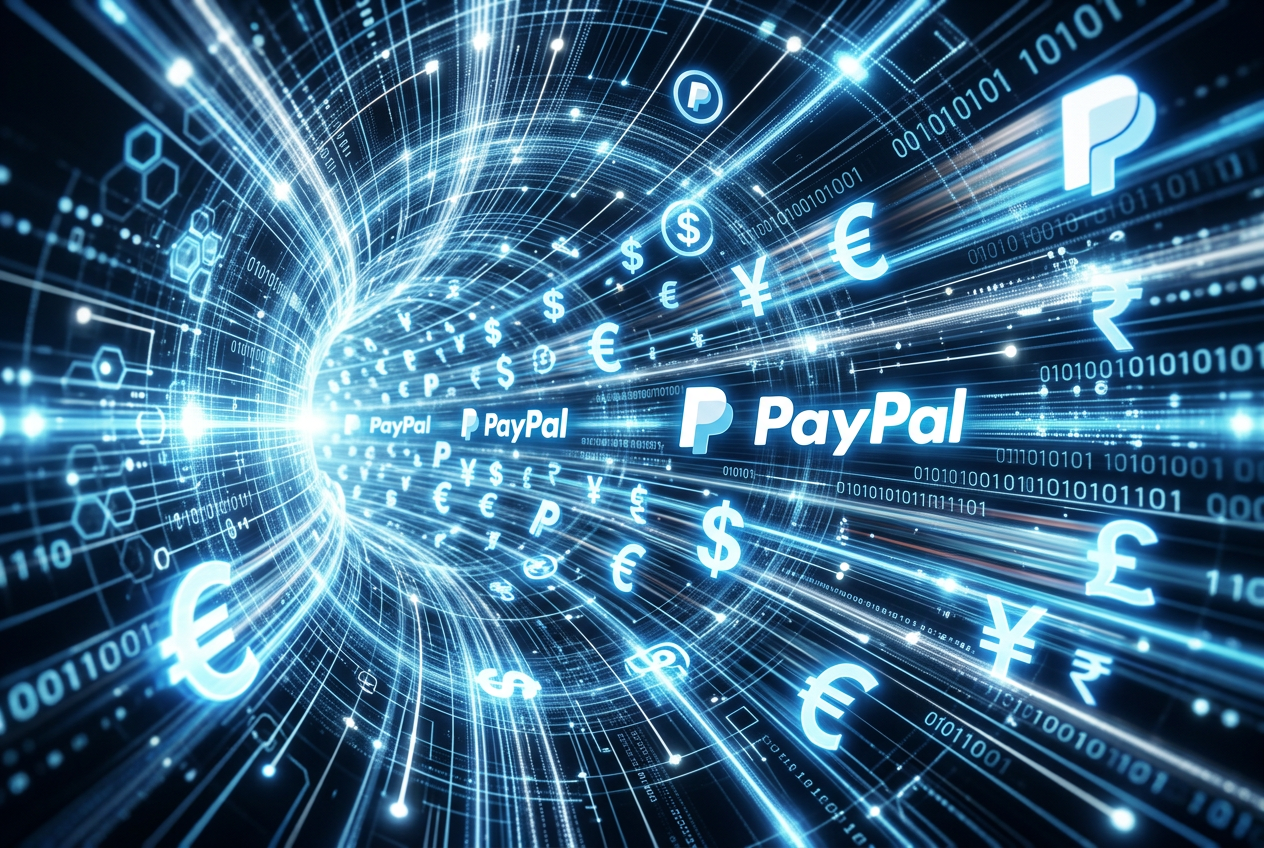 Visual representation of high-speed secure PayPal transaction in a digital casino environment