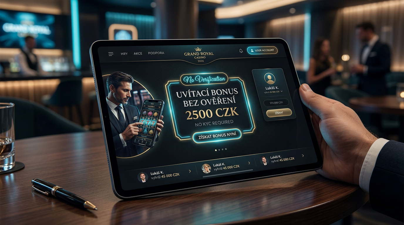 Futuristické rozhraní kasina s nabídkou bonusu bez ověření pro rok 2026