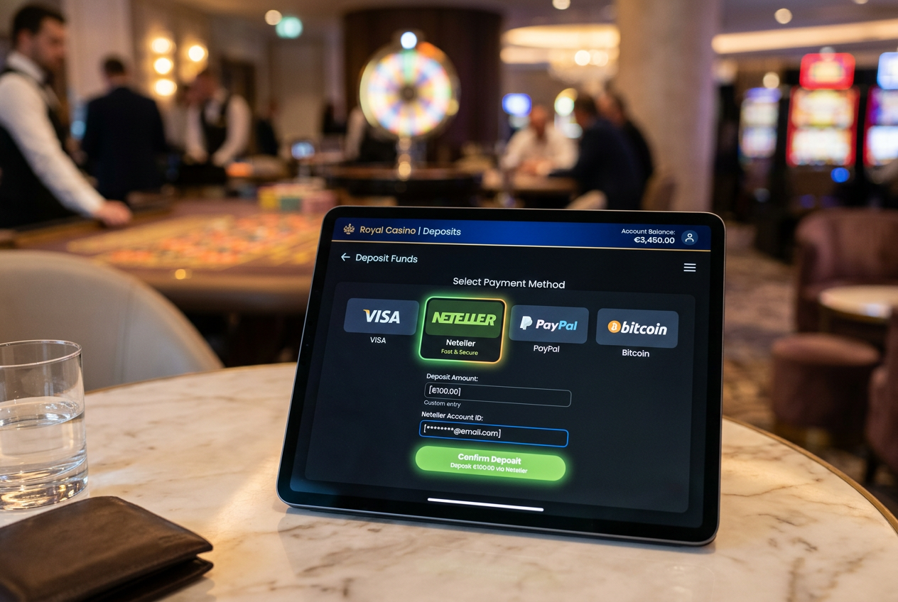 Moderní rozhraní online casina s možností platby přes Neteller